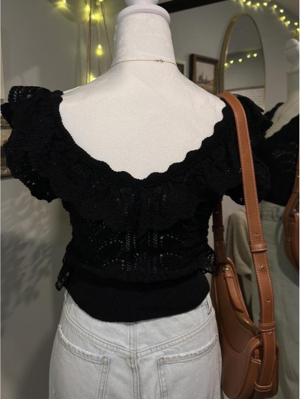 Black Crochet Ruffle Top 🖤 - Picture 3 of 6